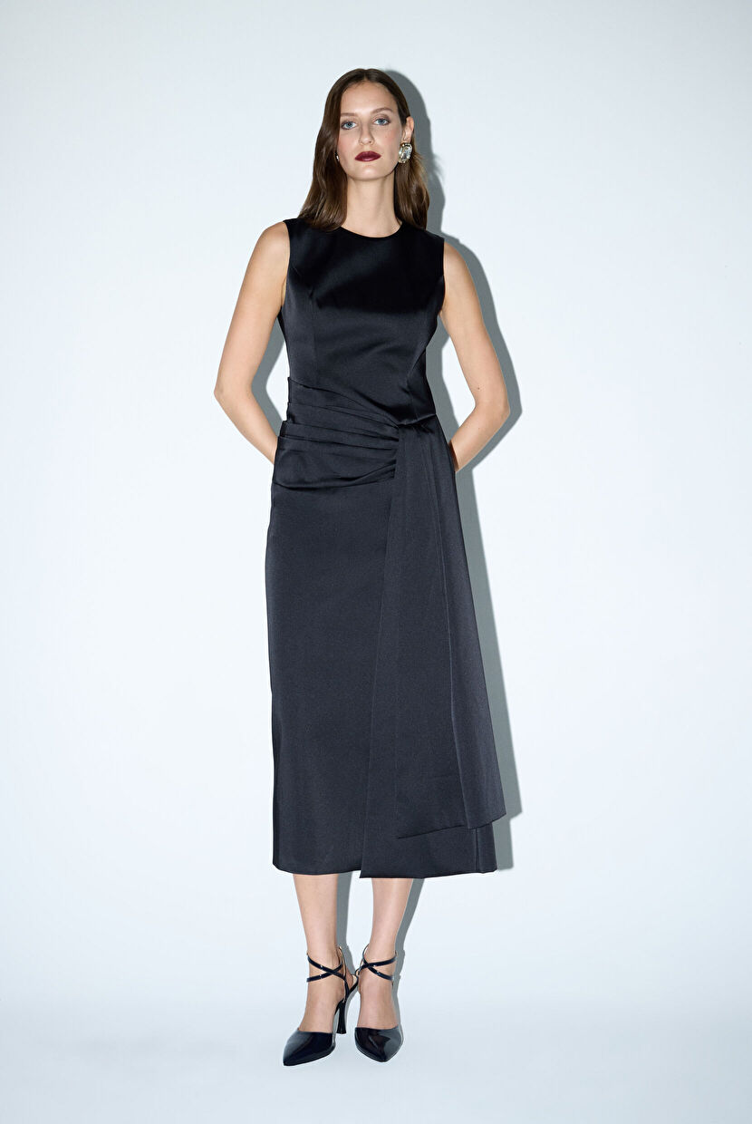 Black Draped Taffeta Dress with Accessories 12445075000-001 | adL Black Draped Taffeta Dress with Accessories 12445075000-001 | adL