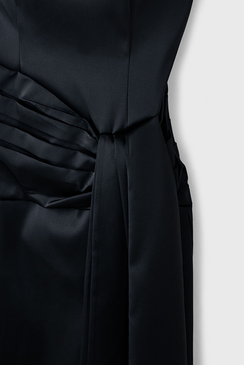 Black Draped Taffeta Dress with Accessories 12445075000-001 | adL