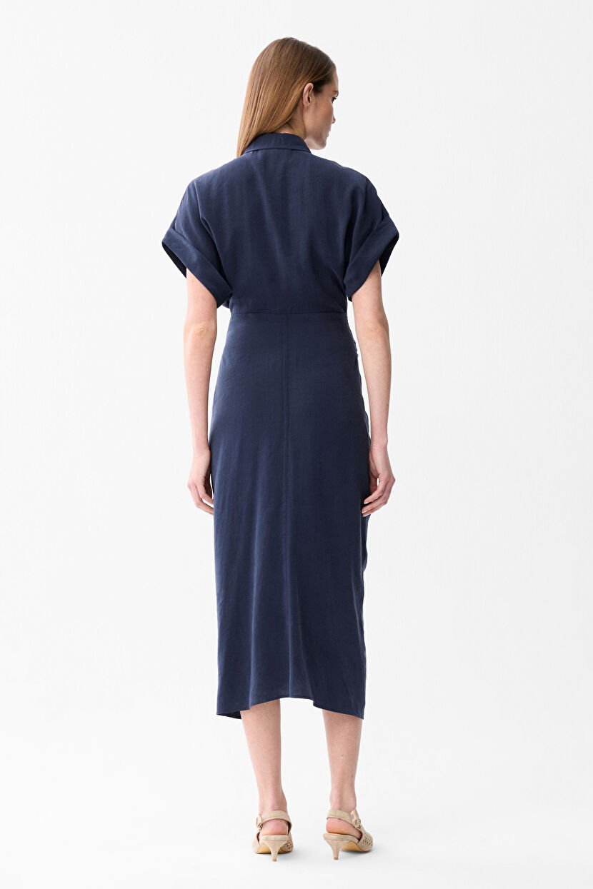 Navy Blue Belted Thick Dress 12445217001-018 | adL