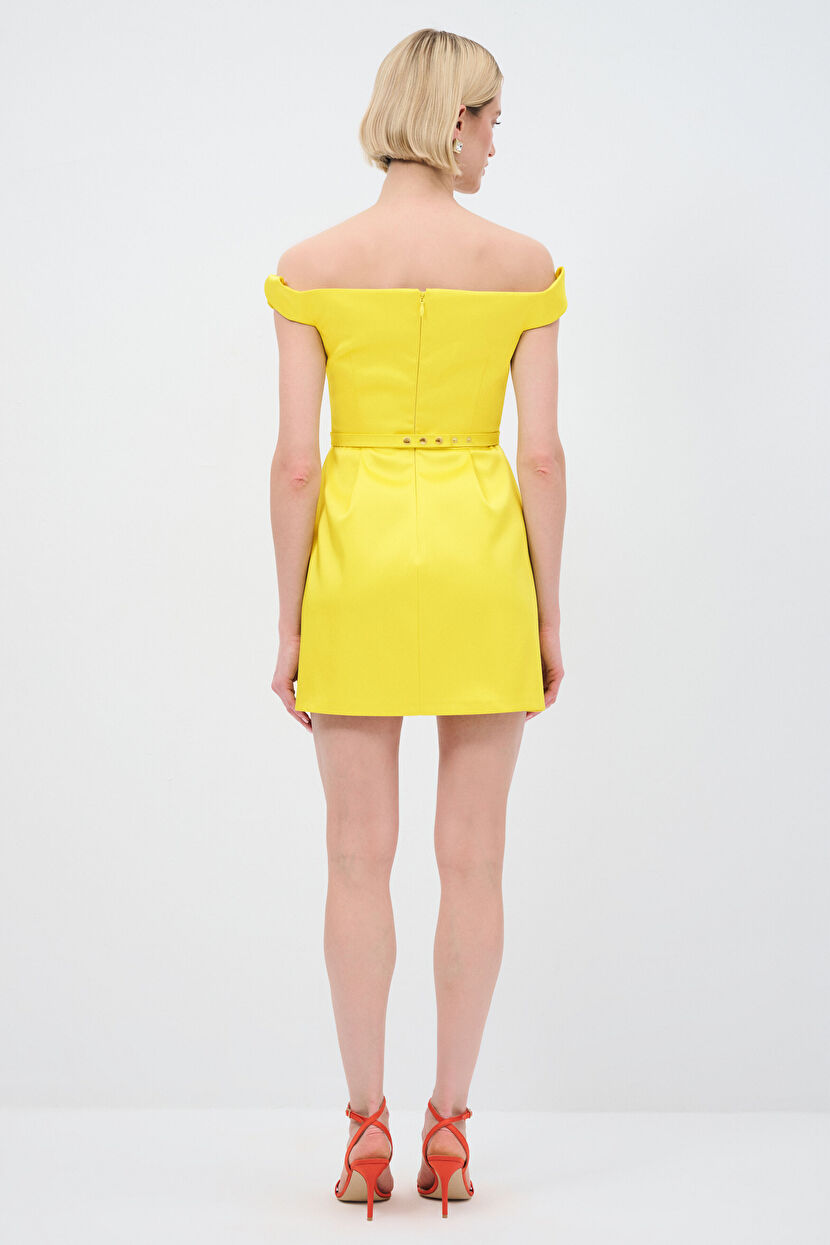 Yellow Off Shoulder Mini Taffeta Dress 12445341000-004 | adL