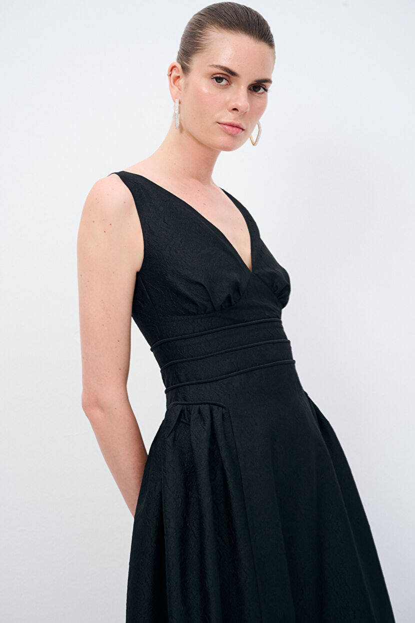 Black Jacquard Long Dress 12445471000-001 | adL