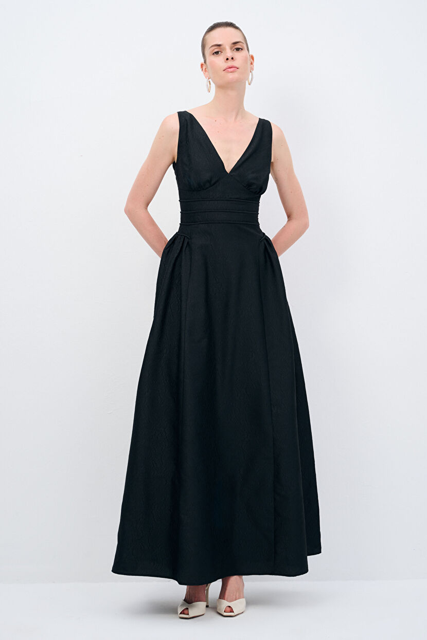 Black Jacquard Long Dress 12445471000-001 | adL