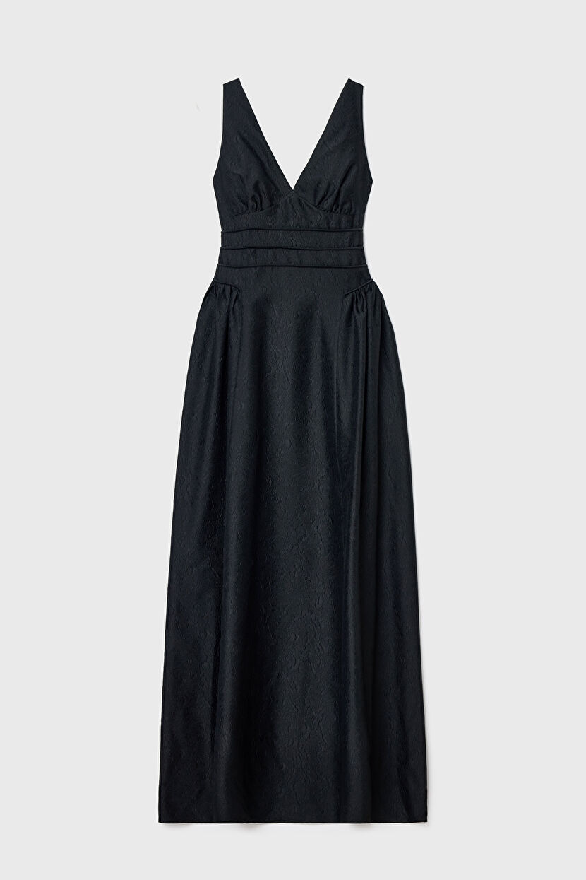 Black Jacquard Long Dress 12445471000-001 | adL