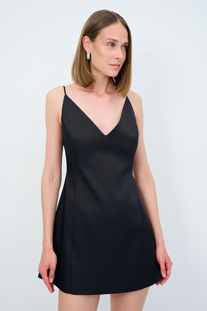 Siyah Night Zoom V yaka Mini Elbise 12445475000-001 | adL