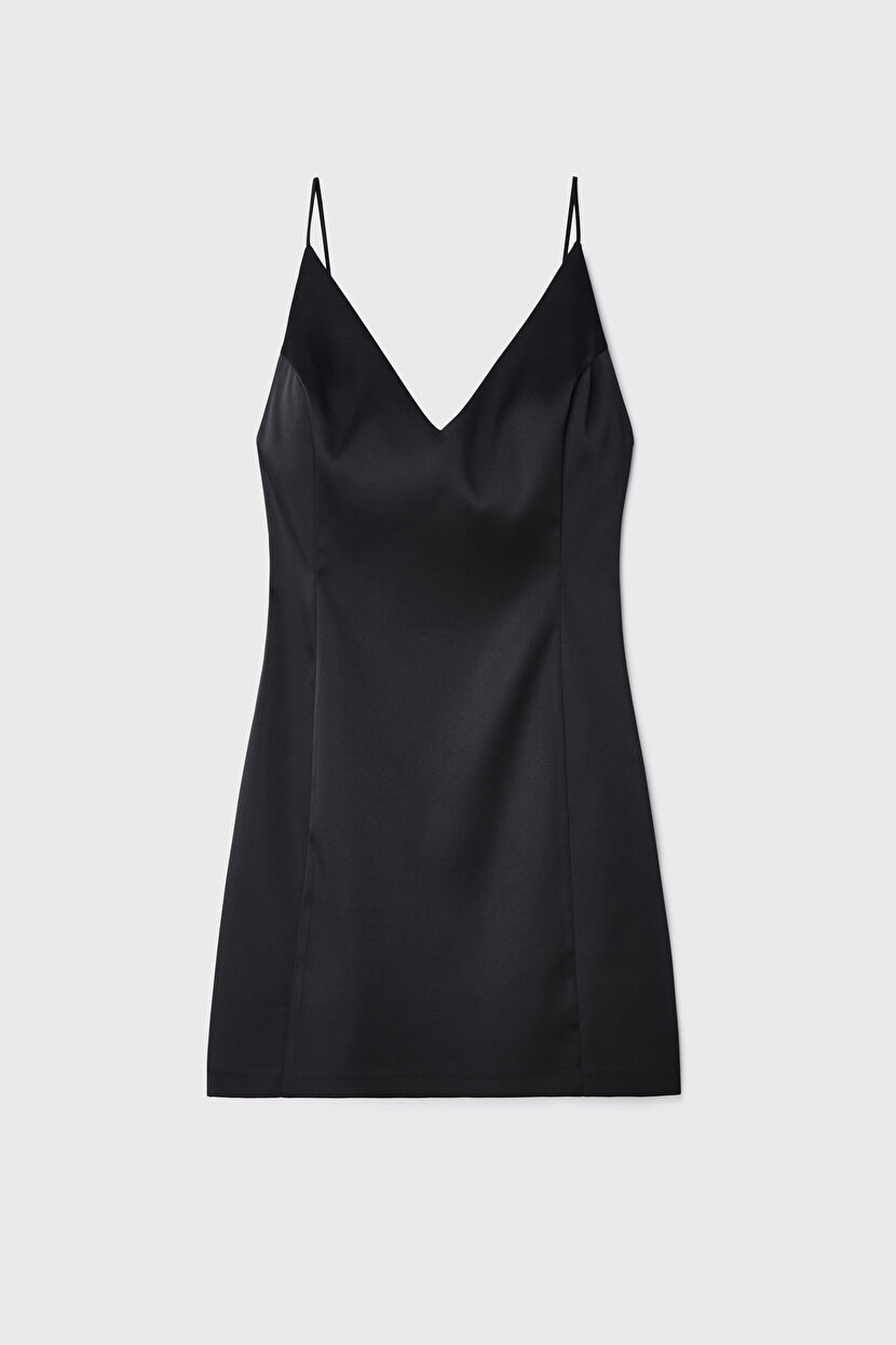 Siyah Night Zoom V yaka Mini Elbise 12445475000-001 | adL