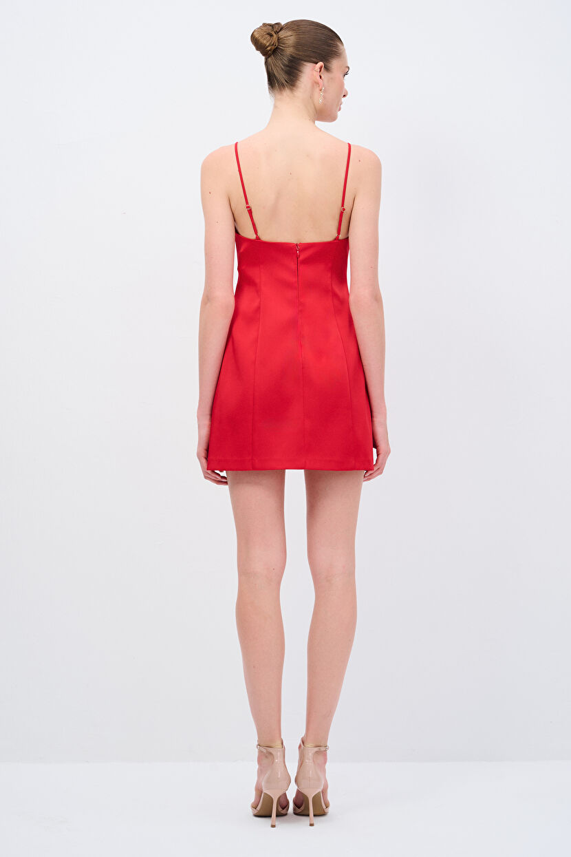 Kırmızı Night Zoom V yaka Mini Elbise 12445475000-006 | adL
