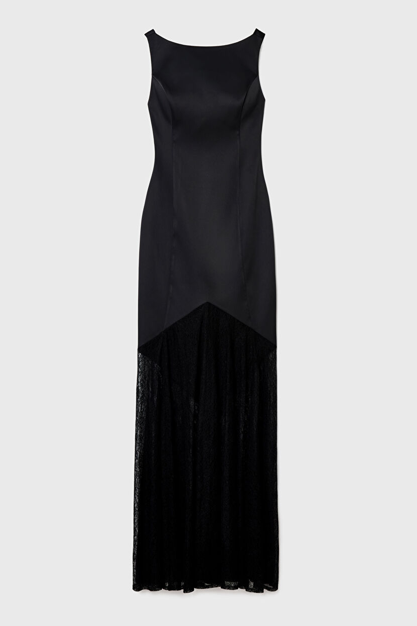Black Lace Detailed Long Dress 12445476000-001 | adL
