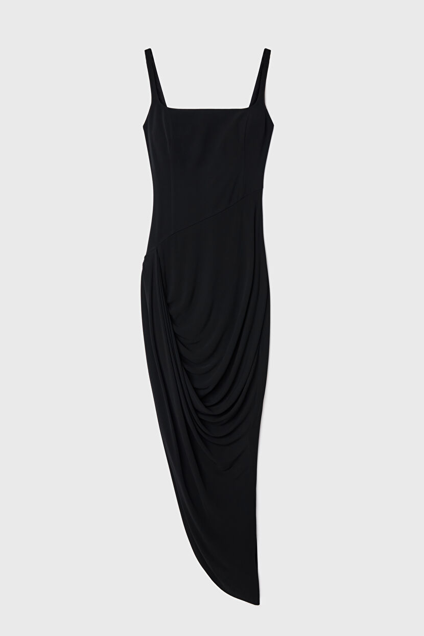 Siyah Night Zoom Askılı Uzun Örme Elbise 12445478000-001 | adL