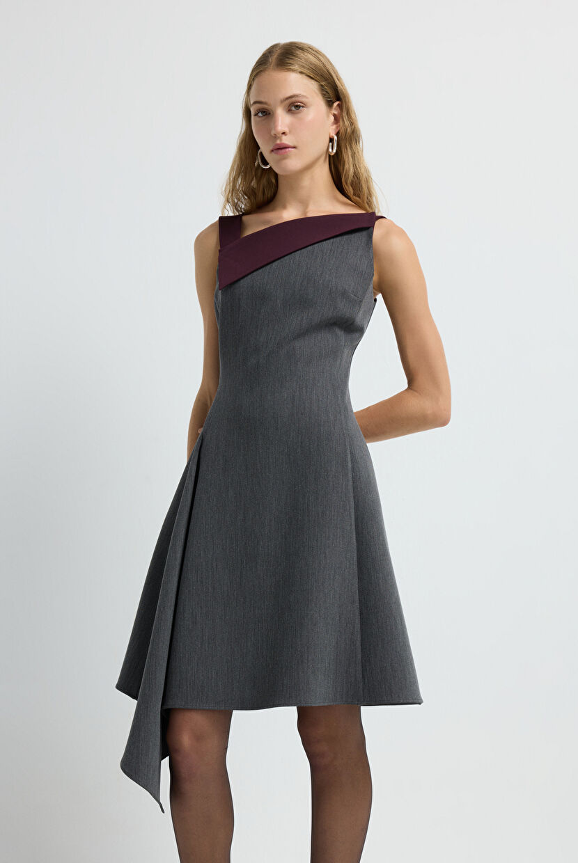 Grey Asymmetrical Flounce Dress 12445675000-014 | adL