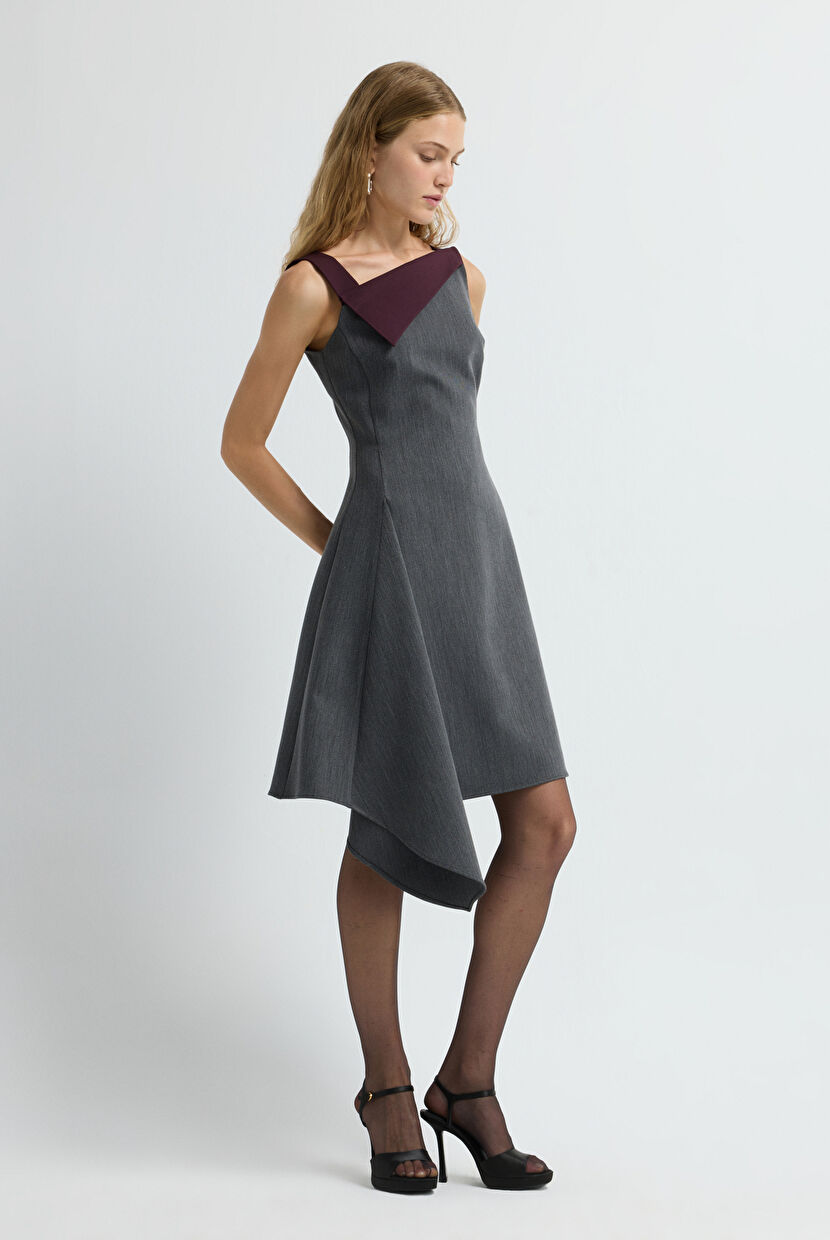 Grey Asymmetrical Flounce Dress 12445675000-014 | adL