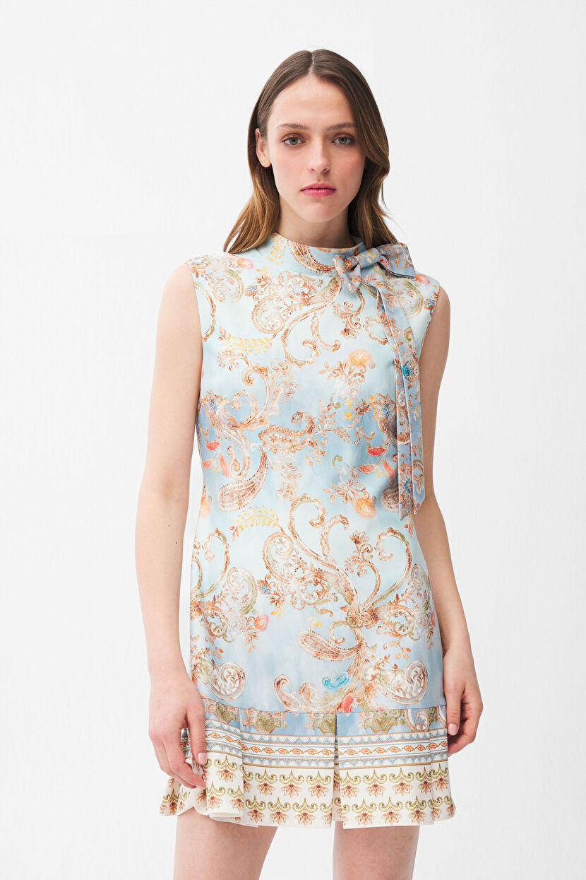 Blue Tie-Up Detailed Dress 12446047001-203 | adL