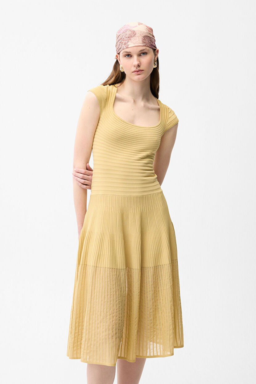 Olive Openwork Knitwear Dress 12446125000-871 | adL