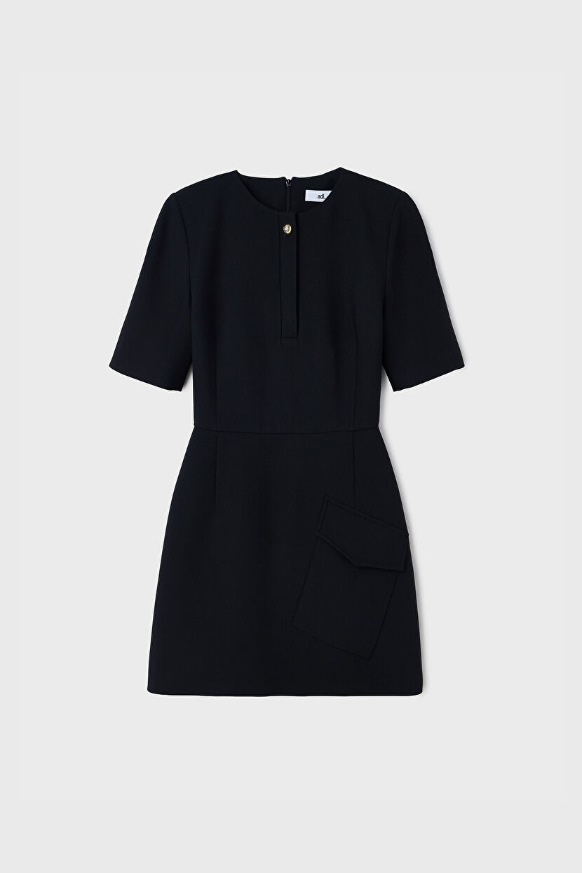 Black Short Sleeve Dress with Pockets 12446156000-001 | adL