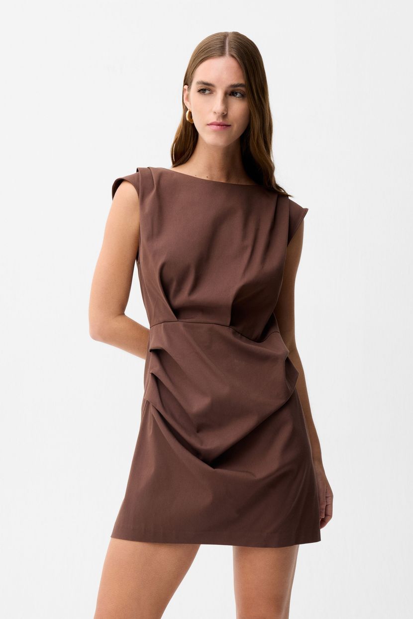 Brown Gathered Mini Dress 12446334000-010 | adL