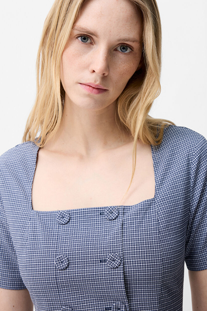 Navy Blue Short Sleeve Mini Dress 12446339000-318 | adL
