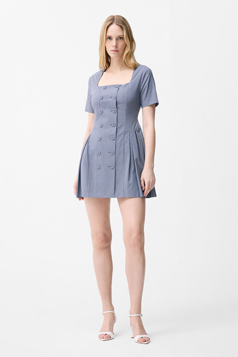 Navy Blue Short Sleeve Mini Dress 12446339000-318 | adL