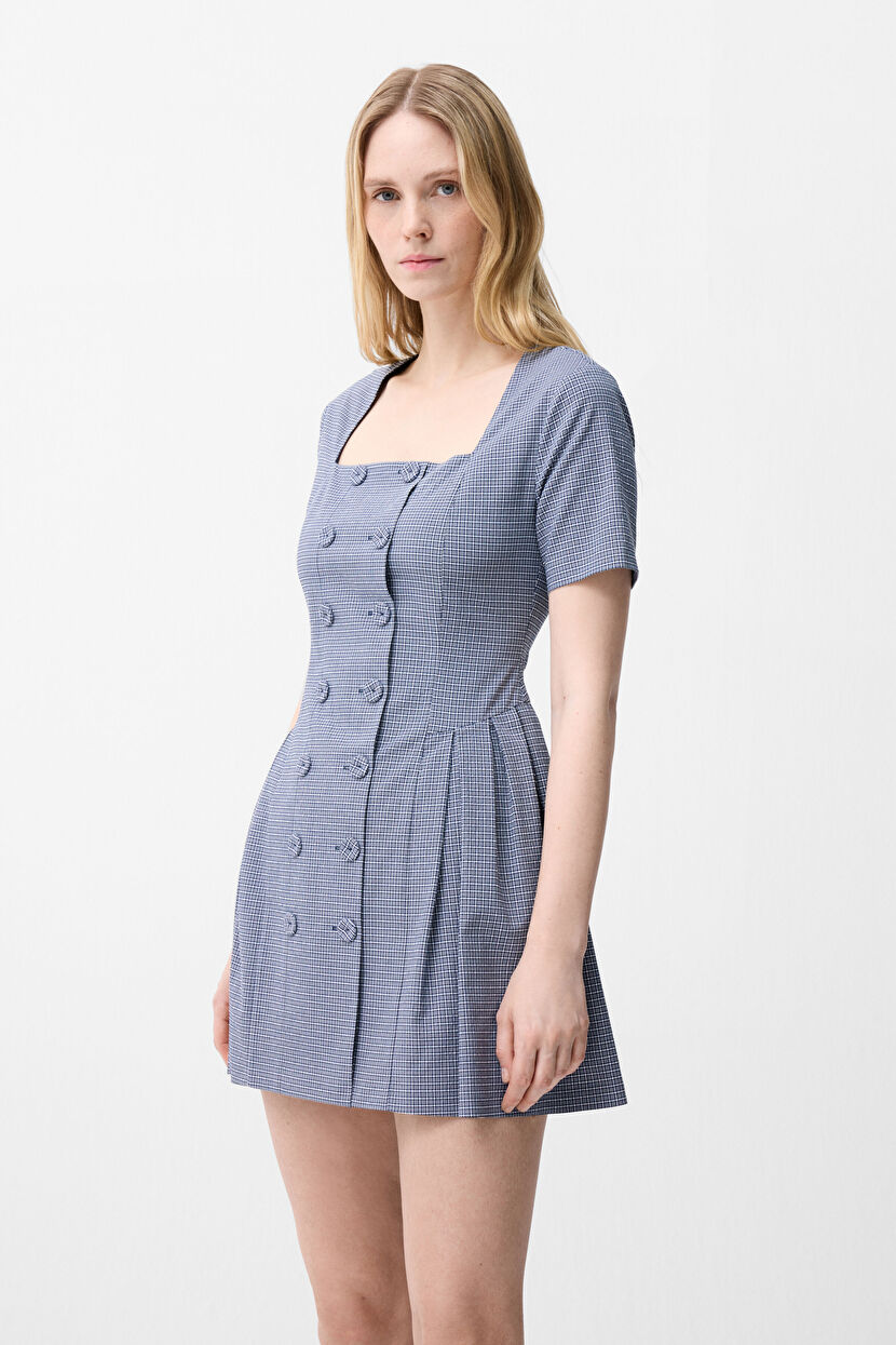 Navy Blue Short Sleeve Mini Dress 12446339000-318 | adL