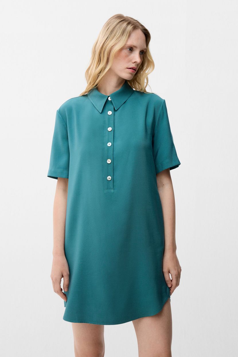 Green Button-Front Shirt Dress 12446871000-009 | adL