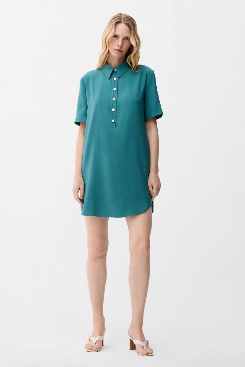 Green Button-Front Shirt Dress 12446871000-009 | adL