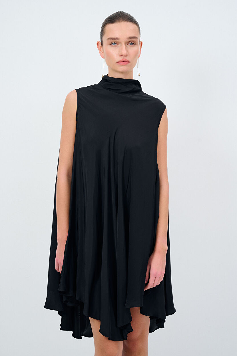 Black Satin Flowy Dress