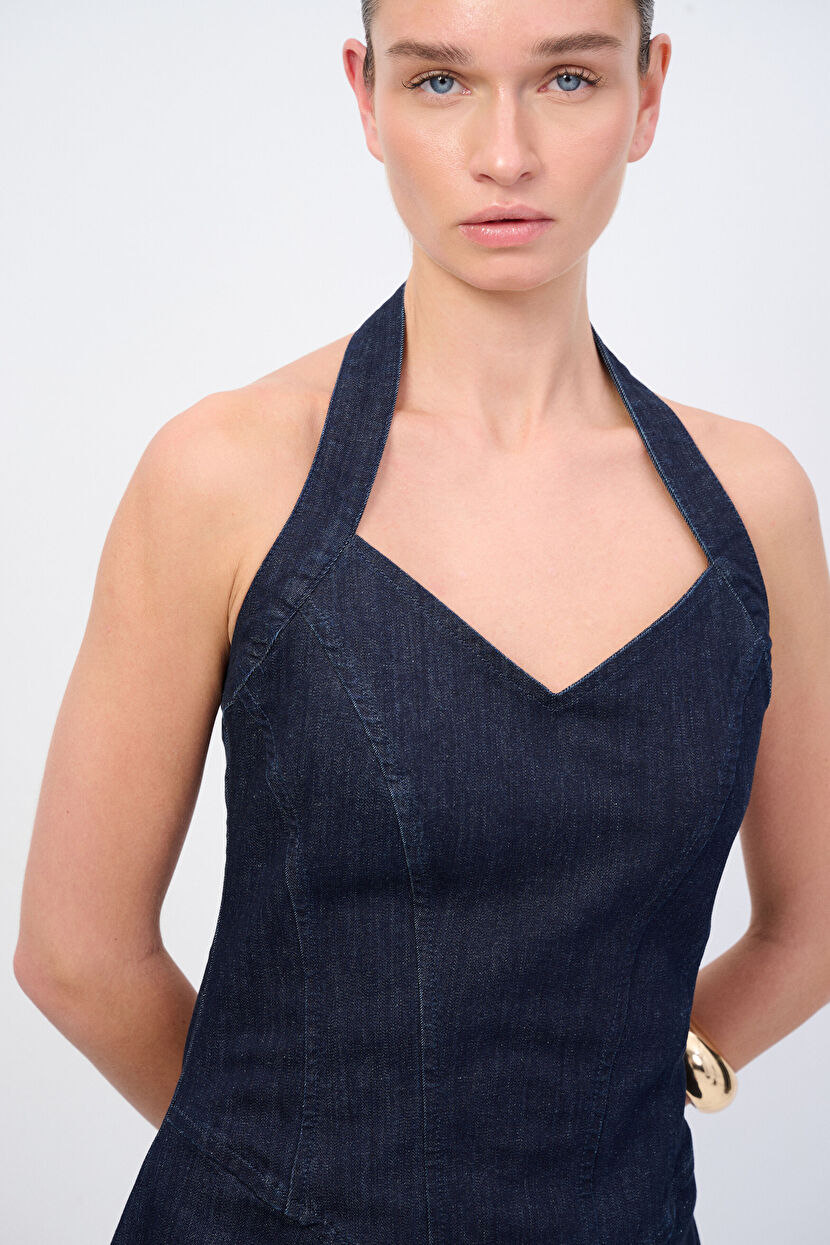 Navy Blue Mini Denim Dress 124M2207000-018 | adL