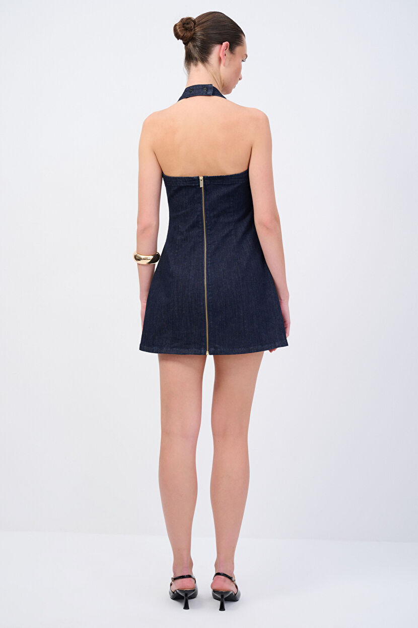 Navy Blue Mini Denim Dress 124M2207000-018 | adL