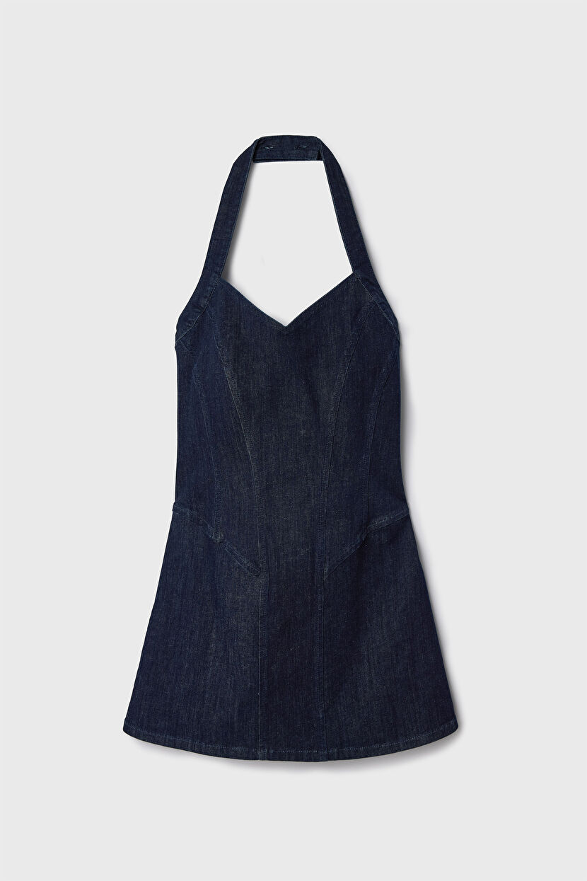 Navy Blue Mini Denim Dress 124M2207000-018 | adL