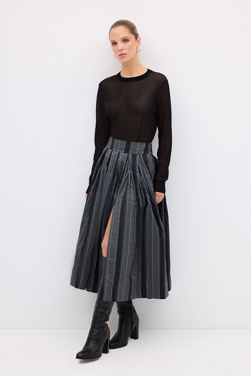 Grey Plaid Tafetta Skirt 12744753000-117 | adL