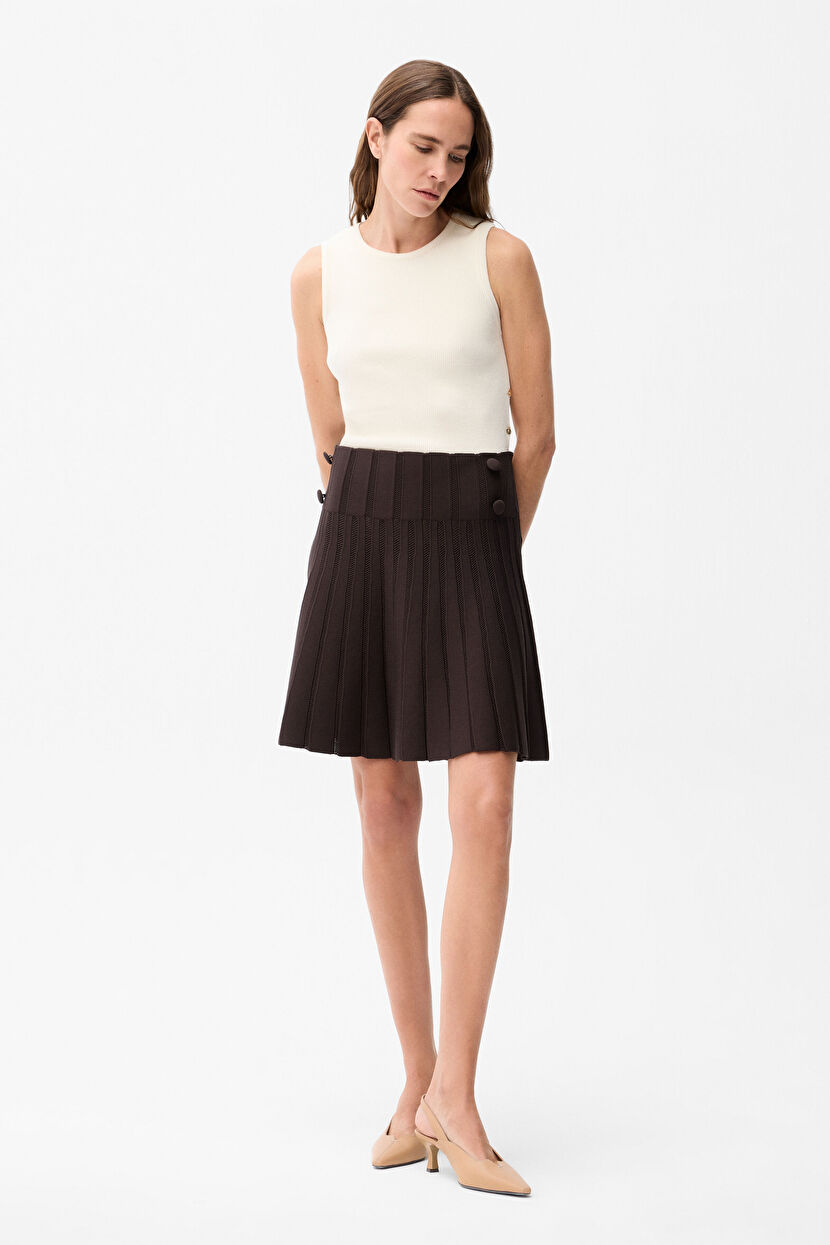 Brown Ruffled Mini Knitwear Skirt 12745307000-010 | adL