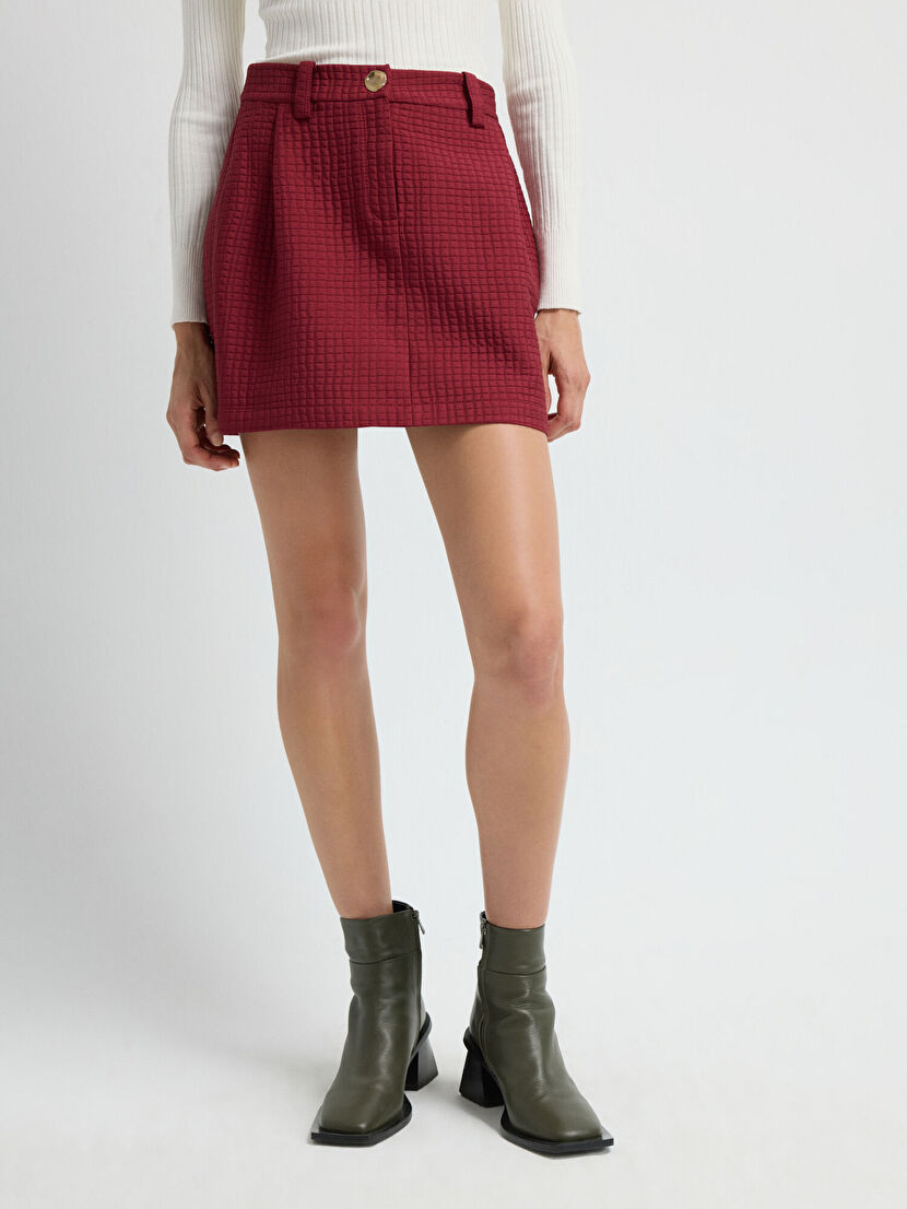 Claret Red Quilted Mini Skirt 12745536000-012 | adL