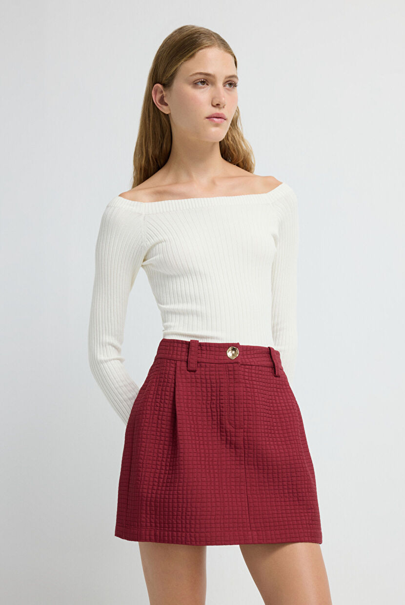 Claret Red Quilted Mini Skirt 12745536000-012 | adL