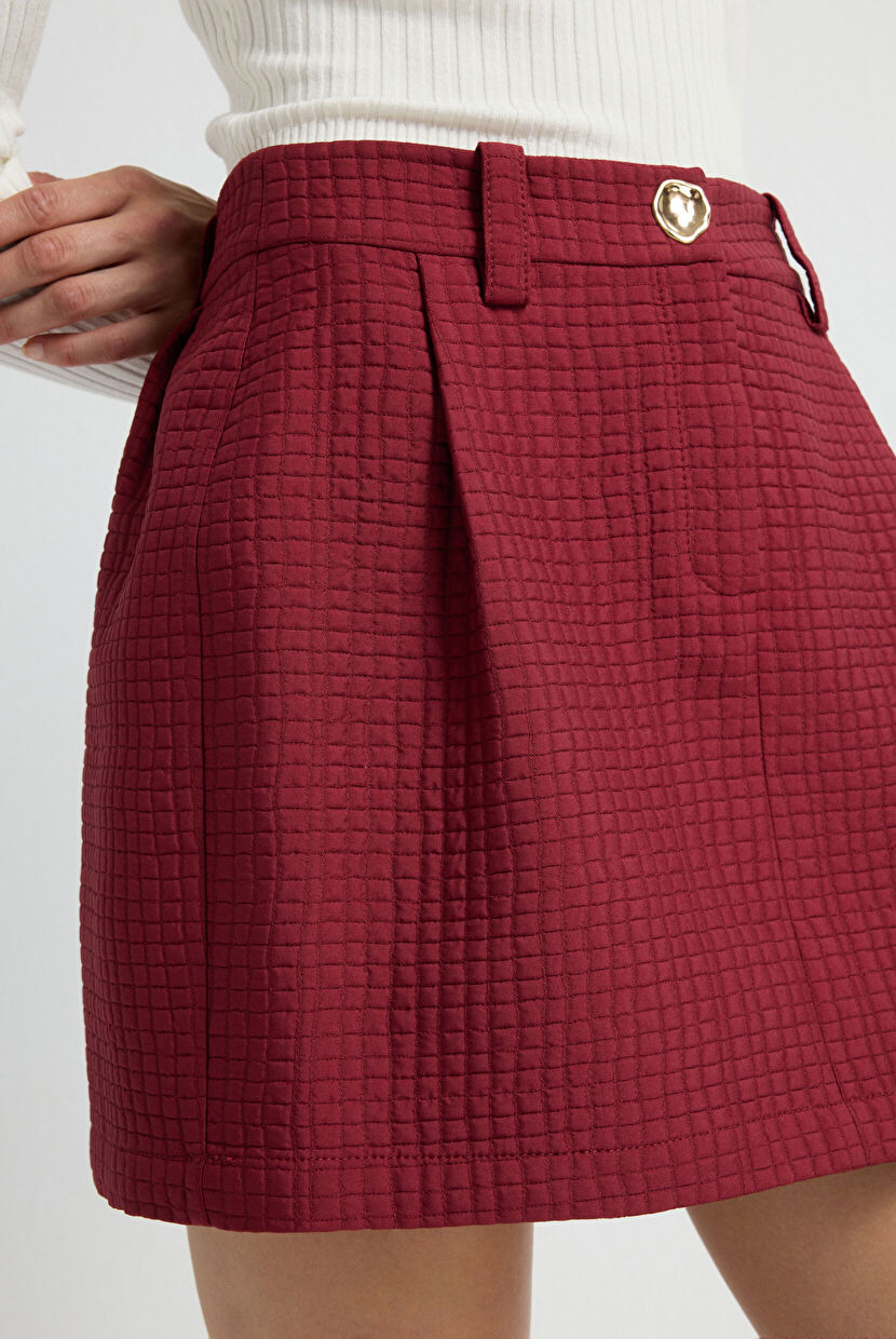 Claret Red Quilted Mini Skirt 12745536000-012 | adL