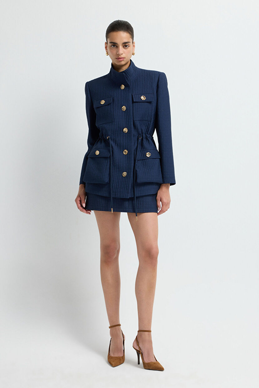 Navy Blue Quilted Mini Skirt 12745536000-018 | adL
