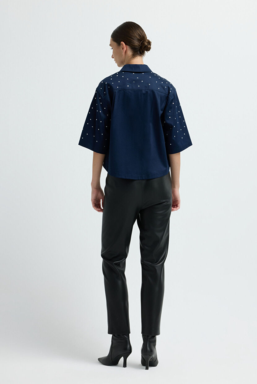 Navy Blue Stoned Shirt 13044880002-018 | adL