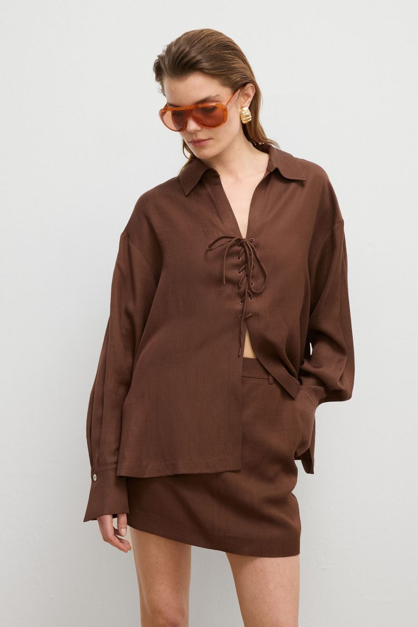 Brown Moda Tutkusu Shirt with Tie Detail 130M2291000-010 | adL