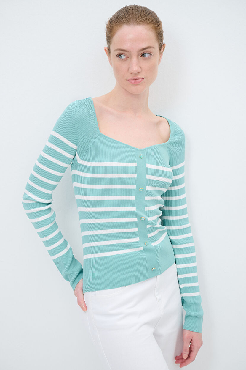 Yeşil V Yaka Triko Hırka 13444679000-Z59 | adL