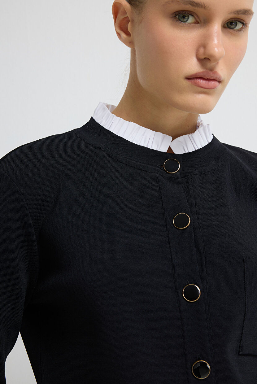 Black Collar Detailed Knitwear Cardigan 13445589000-001 | adL