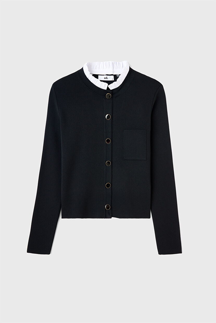 bnfrom FROM CARDIGAN black シズニルック Black Collar Detailed Knitwear Cardigan 13445589000-001 | adL