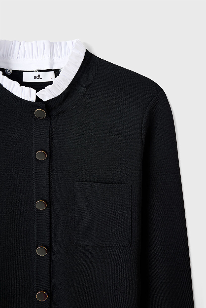 Black Collar Detailed Knitwear Cardigan 13445589000-001 | adL