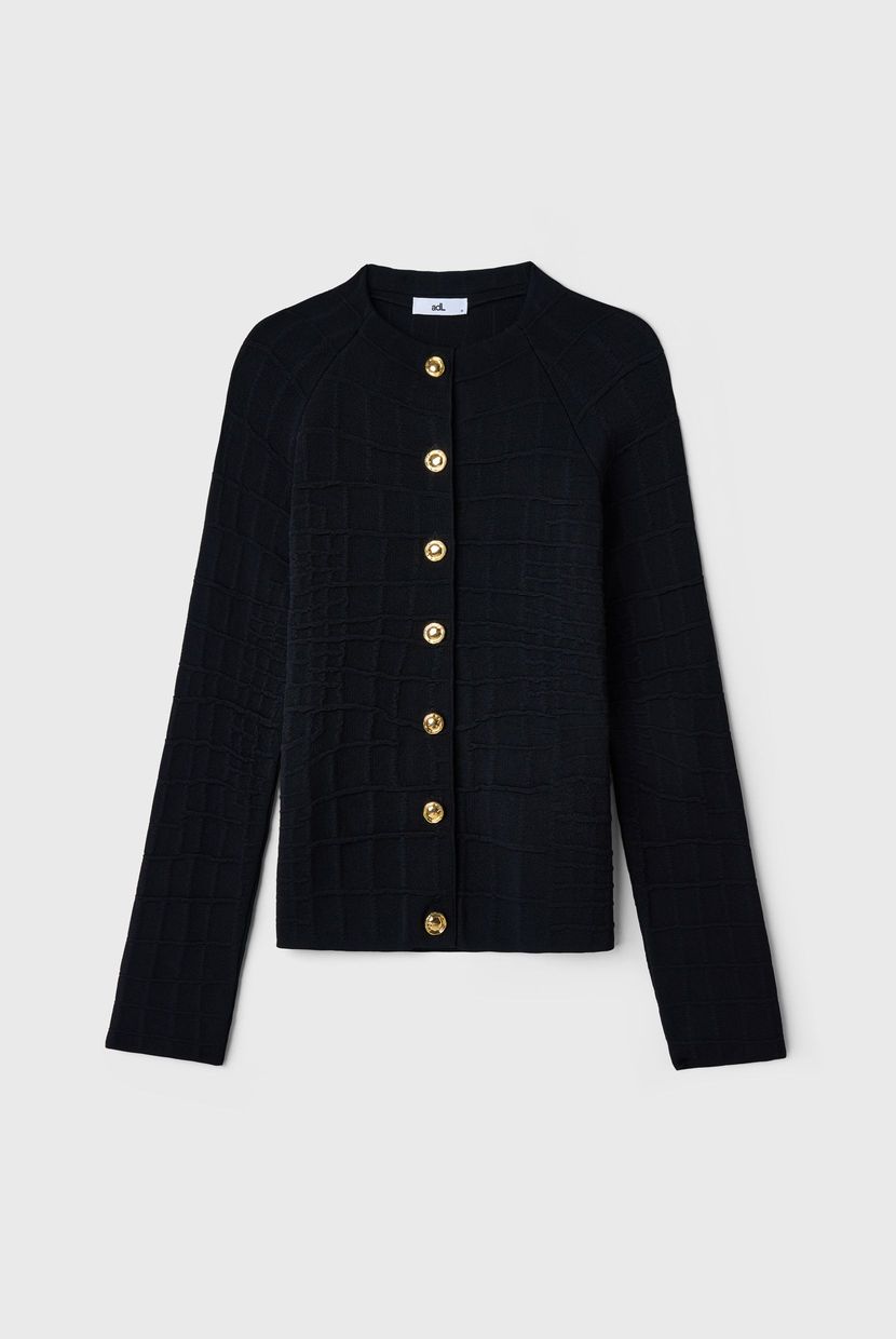 Black Stand collar Sweater Cardigan 13445601000-001 | adL