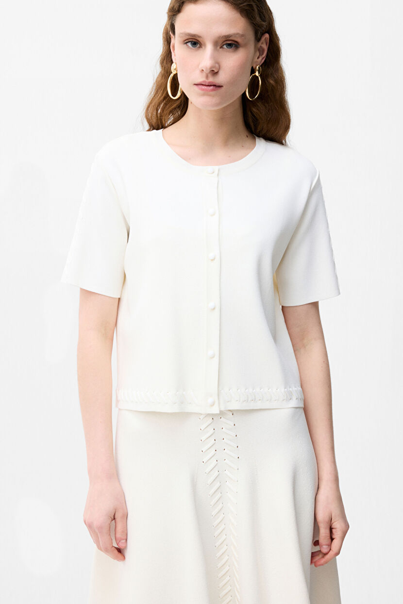 Bone Knitted Cardigan with Buttons On the Front 13446632000-019 | adL