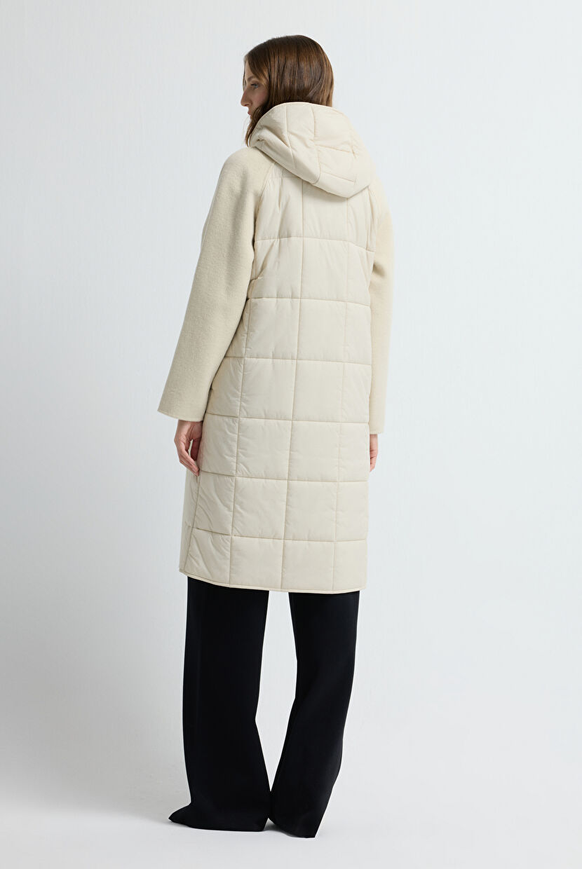 Beige Hooded Garnished Coat 13644082000-011 | adL
