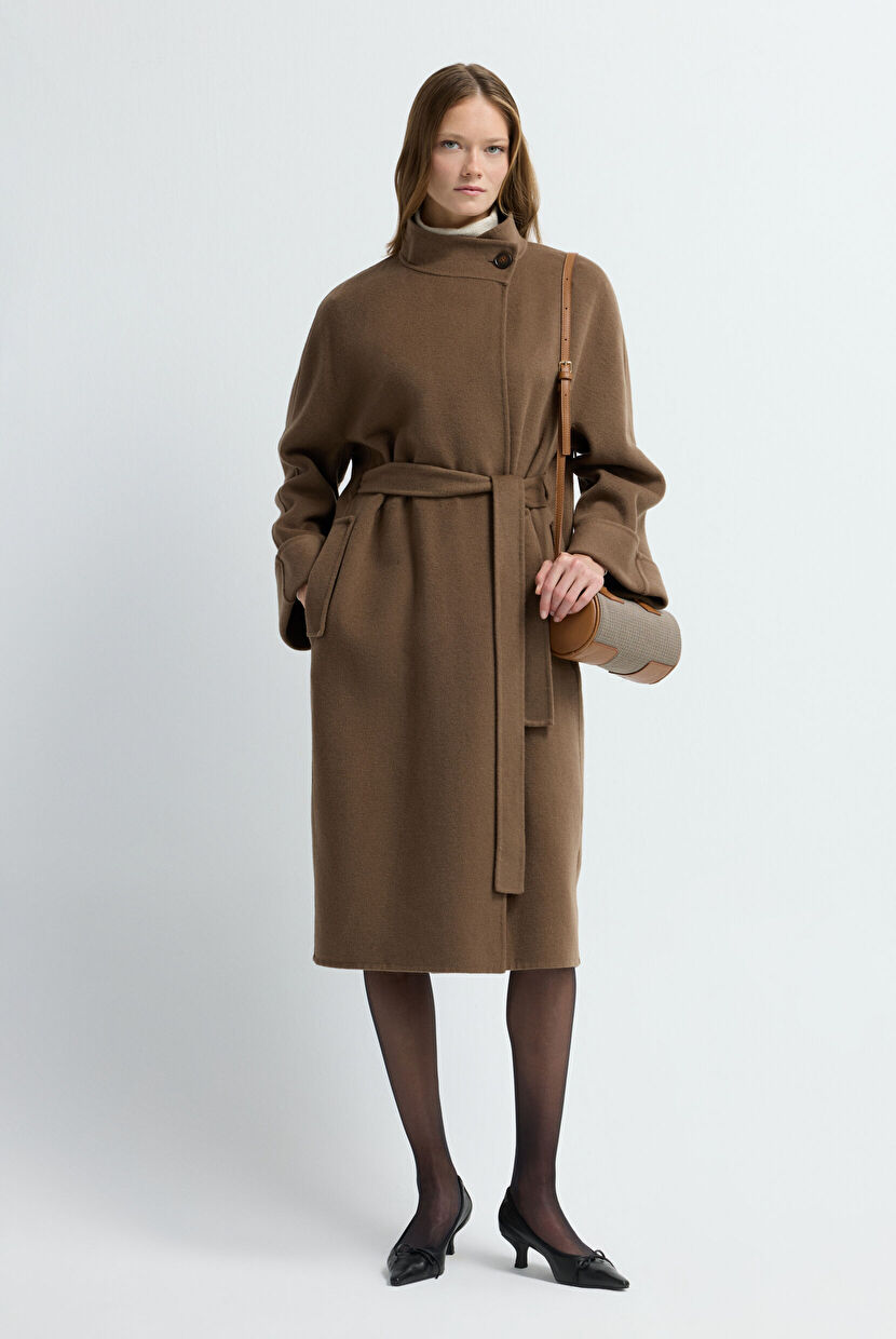 Yeşil Kuşaklı Yün Karışımlı Kaban 13645489000-056 | adL