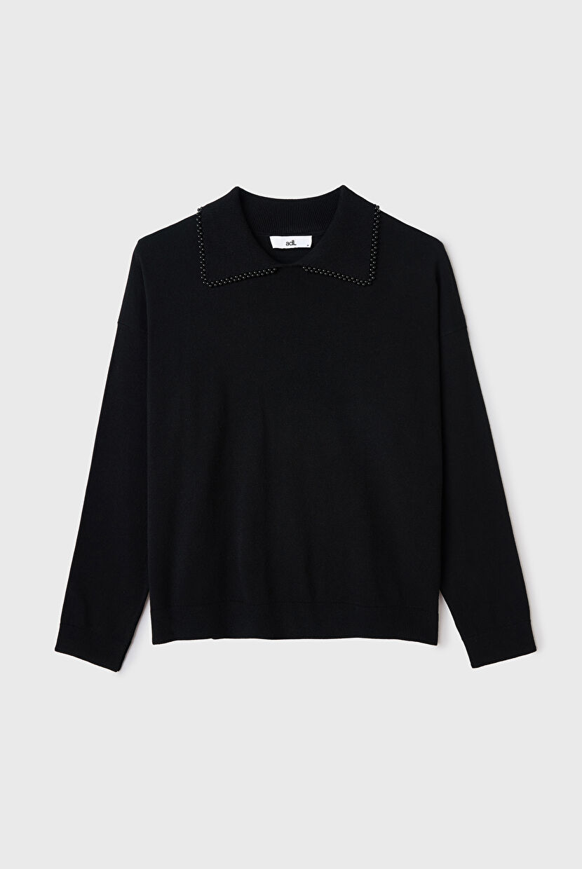 邦楽 ILY3000 Siyah İnci Detaylı Triko Kazak 13945630000-001 | adL