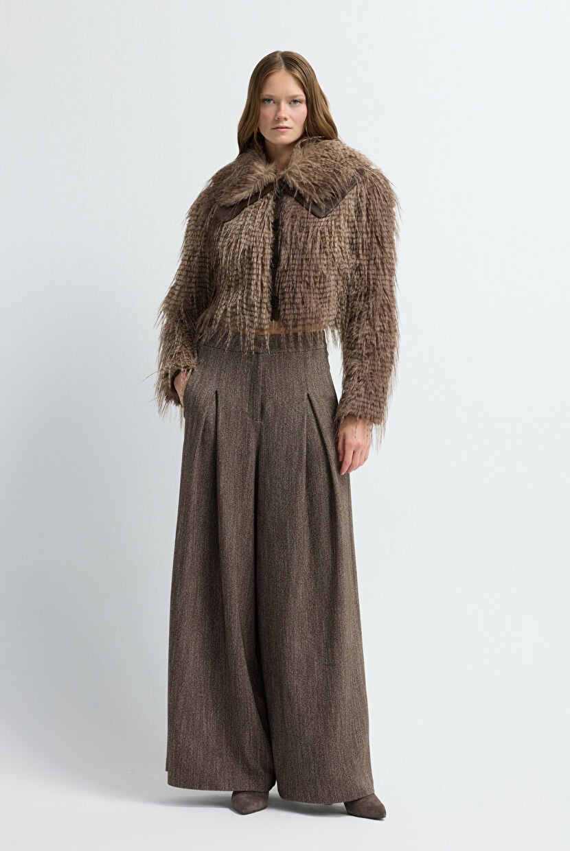 Brown Leather Detailed Fur Coat 15245275000-062 | adL