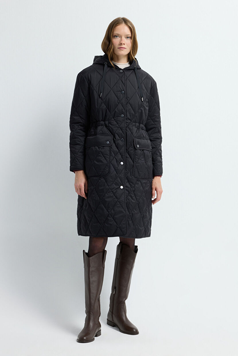 Black Quilted Long Coat with Hood 15245281000-001 | adL