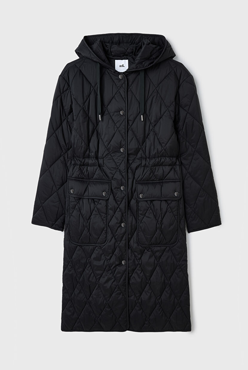 Black Quilted Long Coat with Hood 15245281000-001 | adL