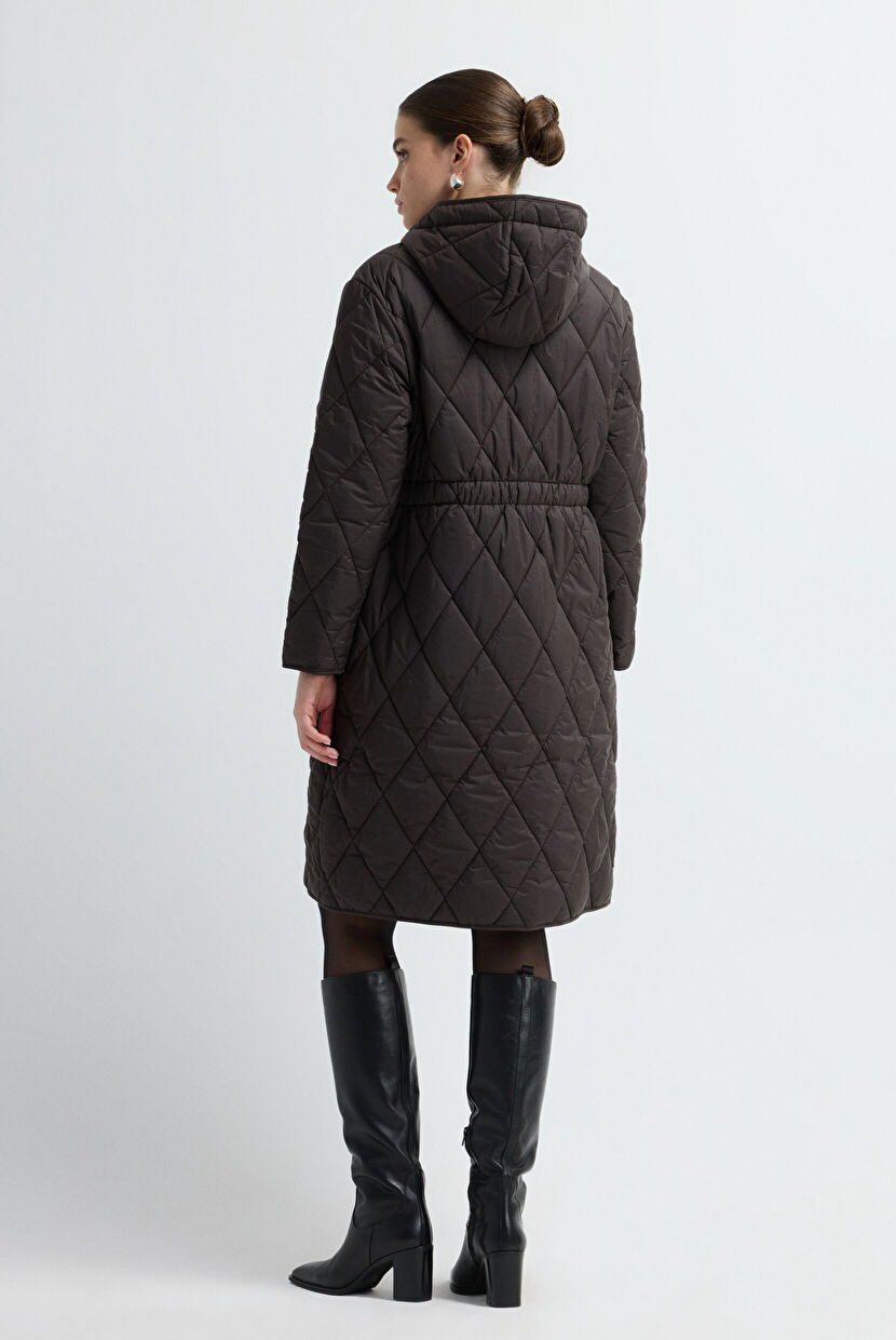 Brown Quilted Long Coat with Hood 15245281000-010 | adL