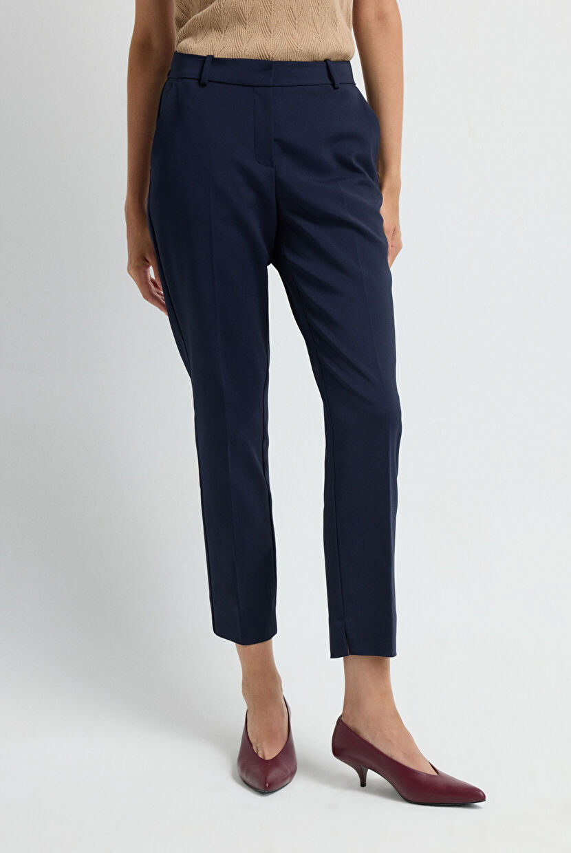Navy Blue Trousers with Side Pockets and Slit Legs 15326539168-018
