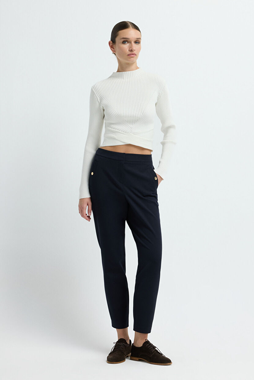 Navy Blue Metal Accessory Pocketed Trousers 15335246013-018 | adL